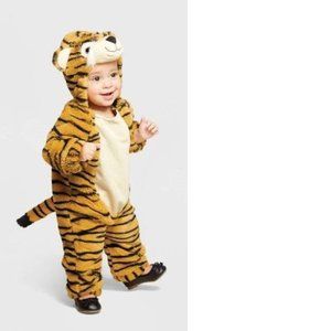 Baby Tiger Halloween Costume 0/6 mths 1 Piece Brown Black Plush Hooded Jumpsuit